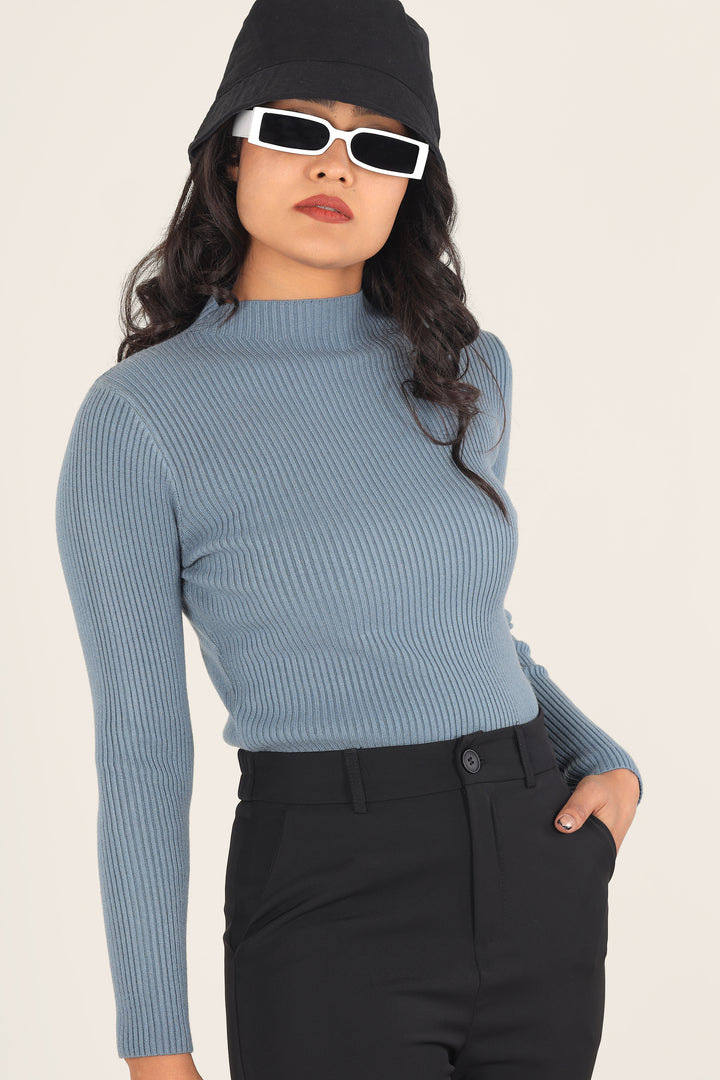 Sky Blue Turtle Neck Top