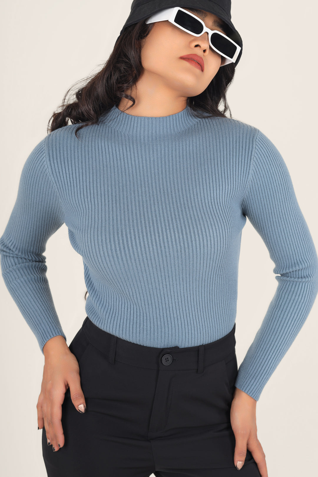 Sky Blue Turtle Neck Top