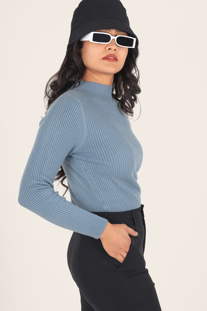 Sky Blue Turtle Neck Top