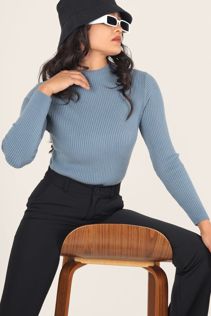 Sky Blue Turtle Neck Top